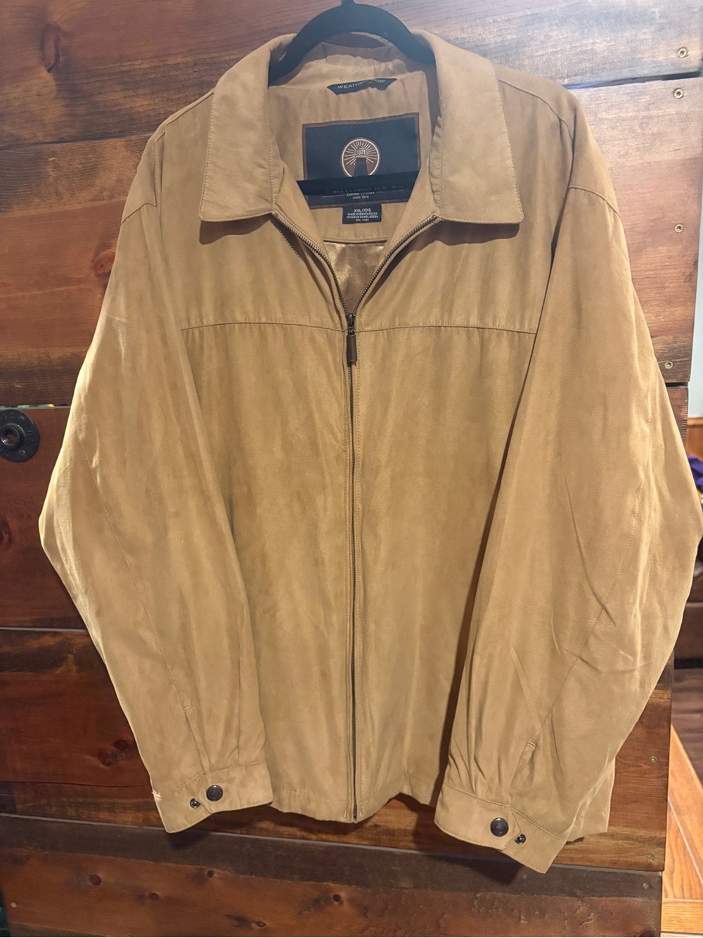 Weatherproof Men's Light Brown Faux Suede Full Zip Jacket With Many Pockets